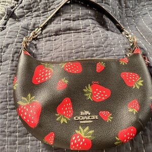 Coach Black Shoulder Bag with Red Strawberry Print